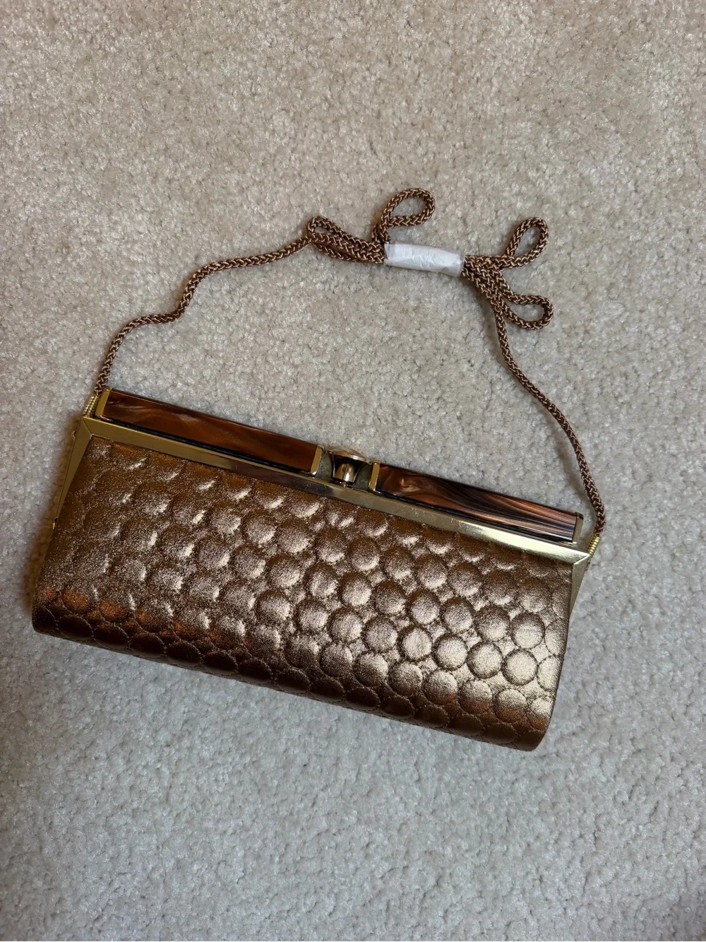Kate Landry Metallic Bronze Women's Clutch Purse - Gold/Diamond Accents